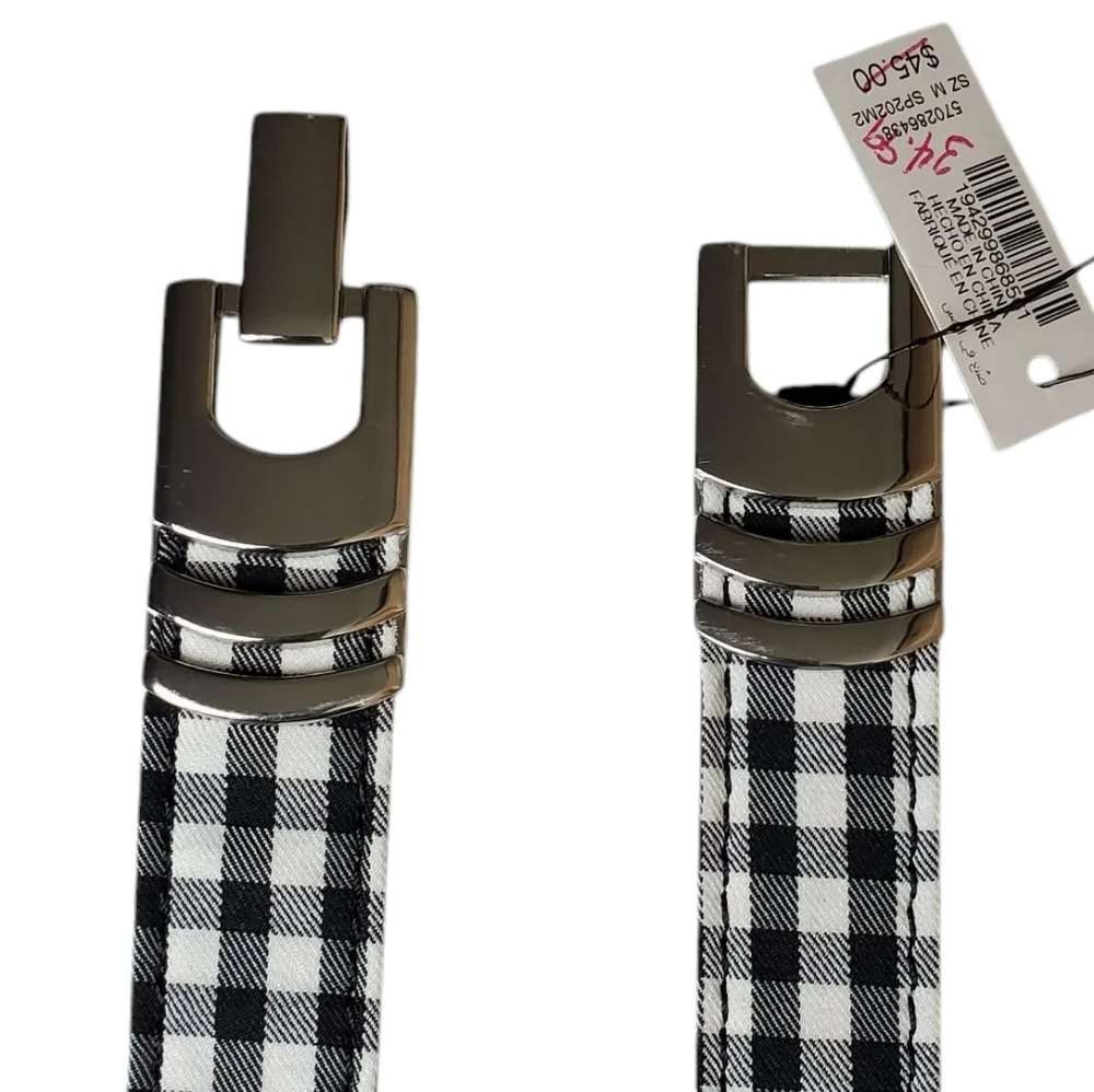 WHITE HOUSE BLACK MARKET Gingham Stretch Skinny Belt Silver Buckle